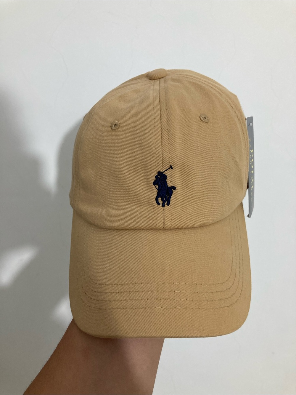 Polo by Ralph Lauren Tan Baseball Cap with Navy Pony Emblem